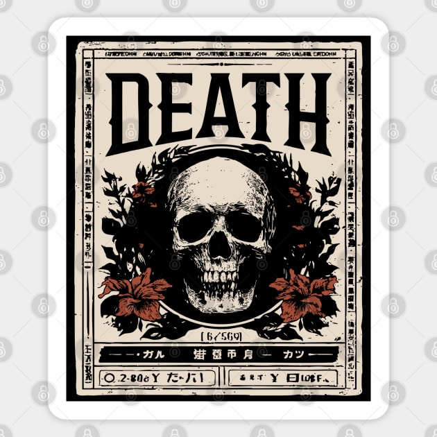 Skull and Flowers Death Art in Japanese Retro Style Sticker by TuncGK